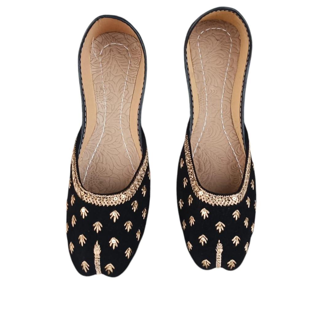 Women’s Black Velvet Thread Work Casual Khussa